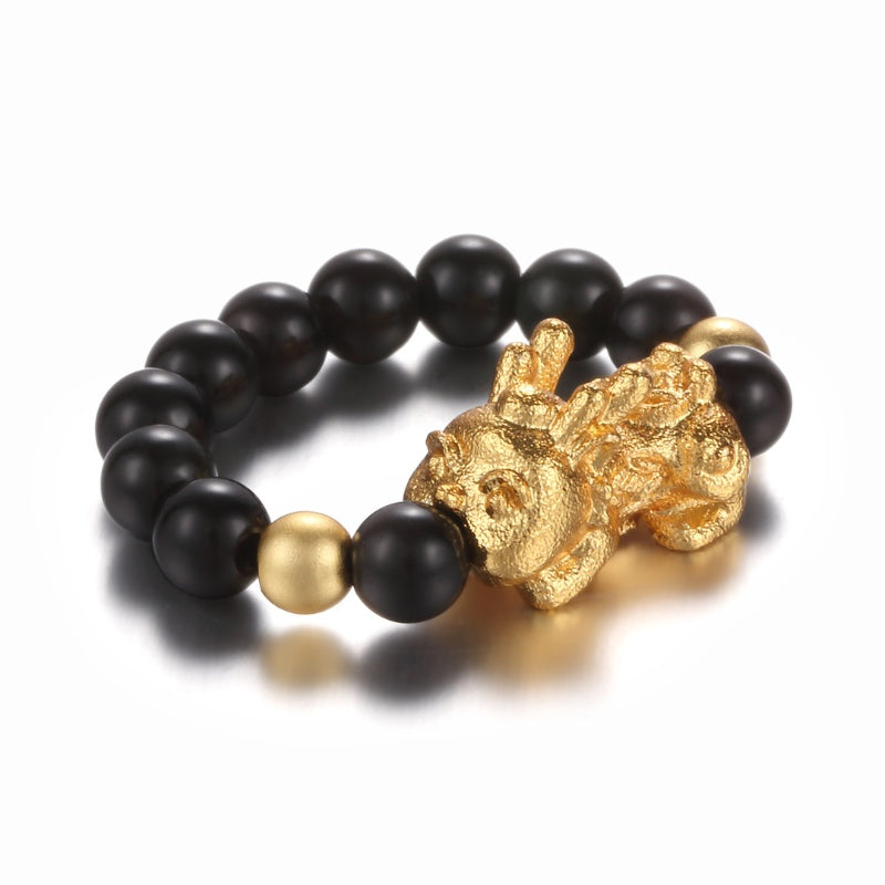Pixiu Black Obsidian Wealth Ring - Buddha & Karma
