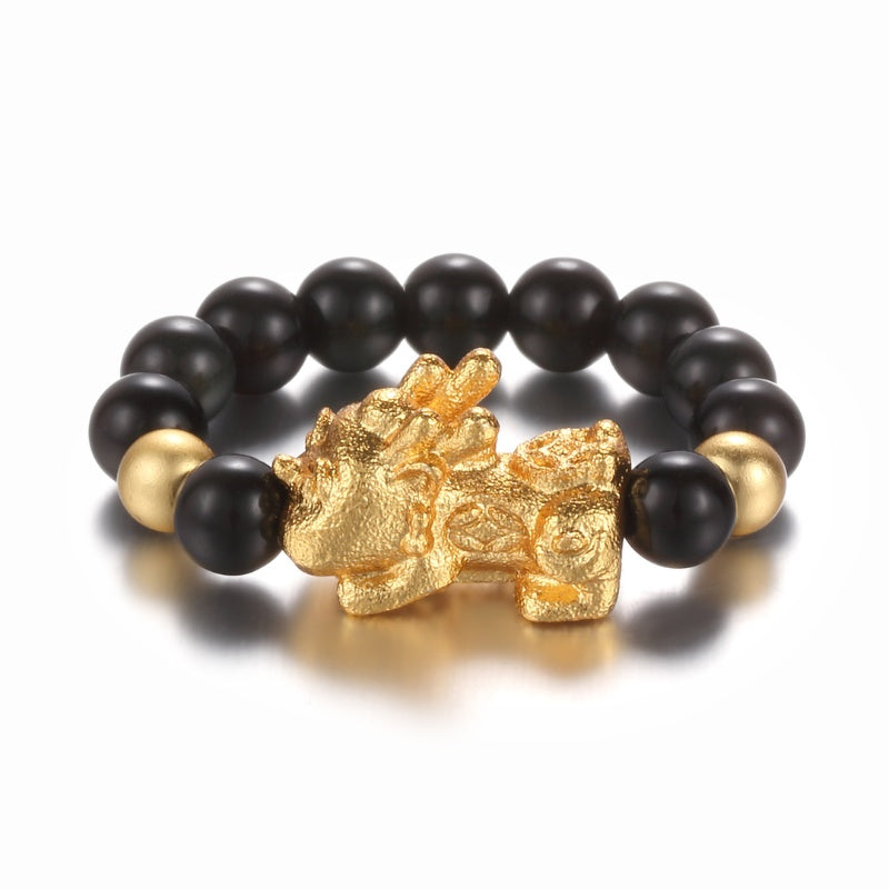 Pixiu Black Obsidian Wealth Ring - Buddha & Karma