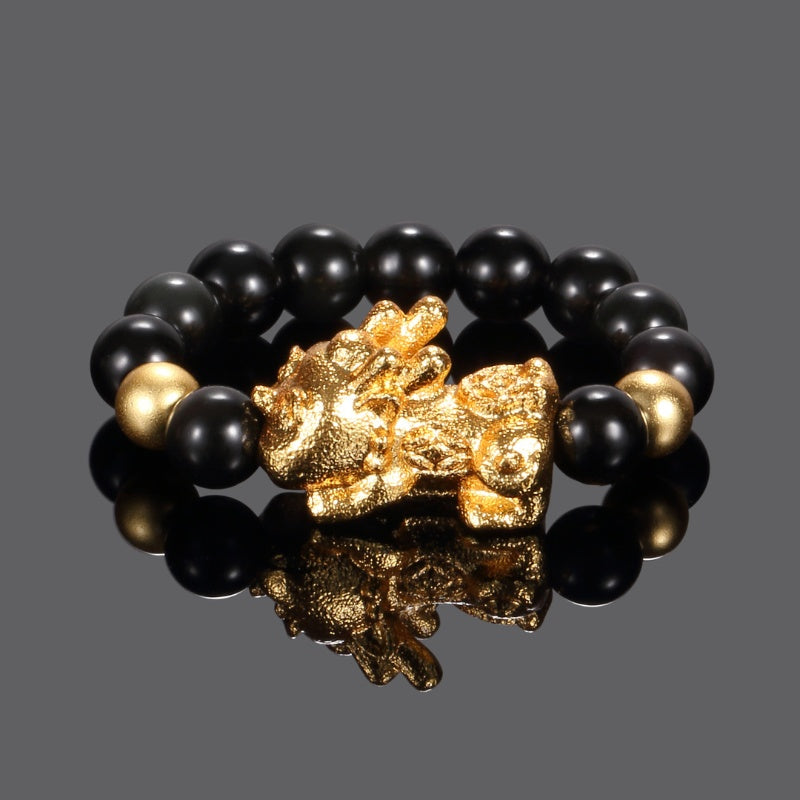 Pixiu Black Obsidian Wealth Ring - Buddha & Karma