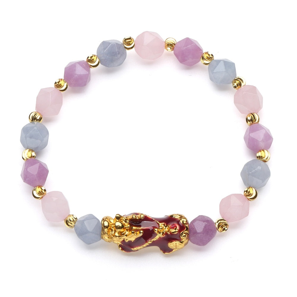 The Prosperity Bracelet - Amethyst, Aquamarine, Rose Quartz Pixiu - Buddha & Karma