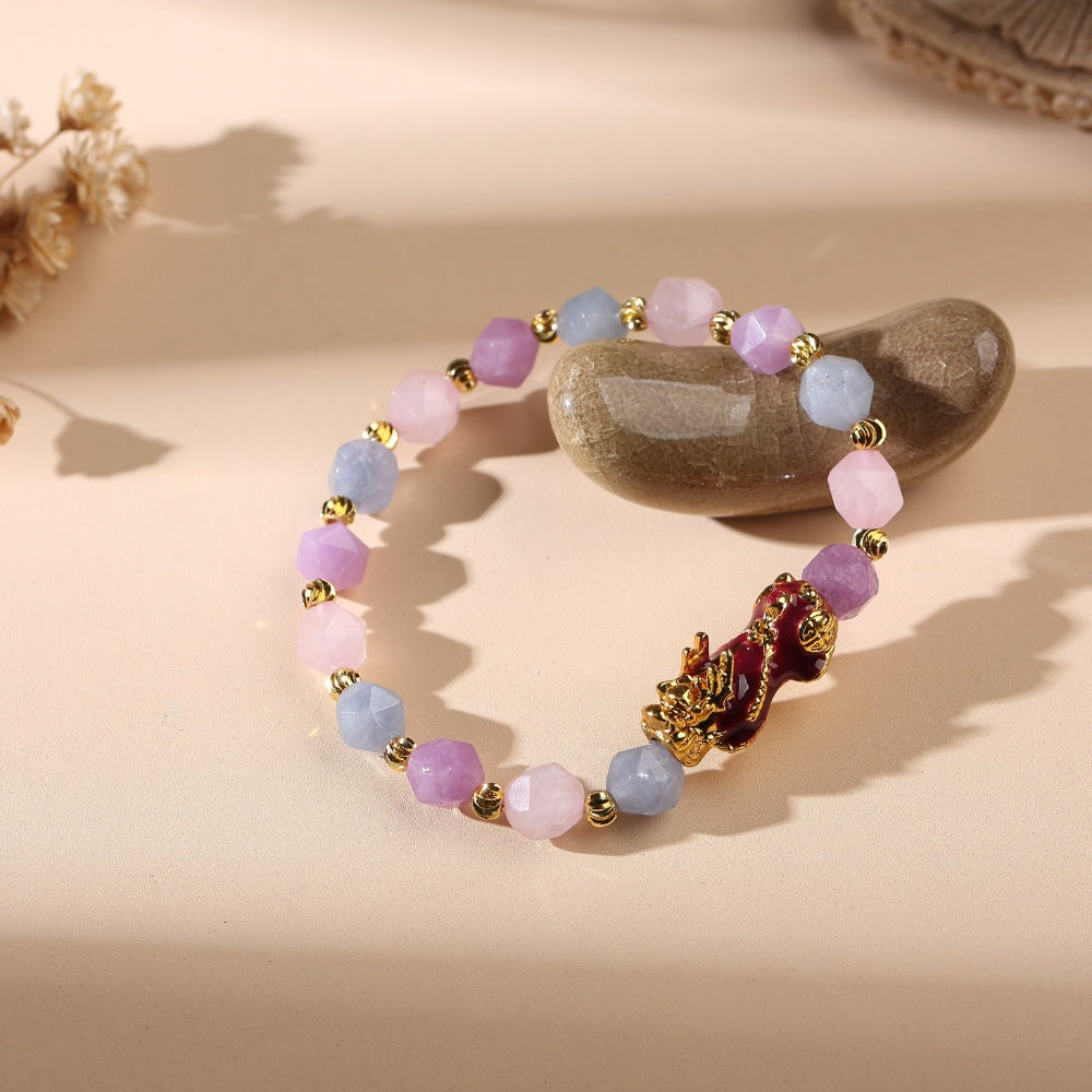 The Prosperity Bracelet - Amethyst, Aquamarine, Rose Quartz Pixiu - Buddha & Karma