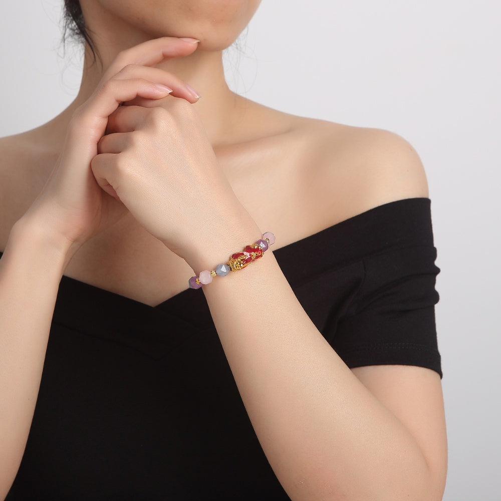 The Prosperity Bracelet - Amethyst, Aquamarine, Rose Quartz Pixiu - Buddha & Karma