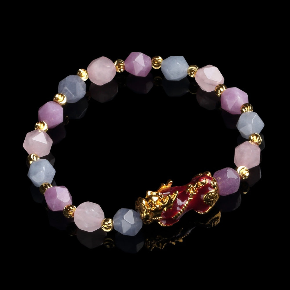 The Prosperity Bracelet - Amethyst, Aquamarine, Rose Quartz Pixiu - Buddha & Karma