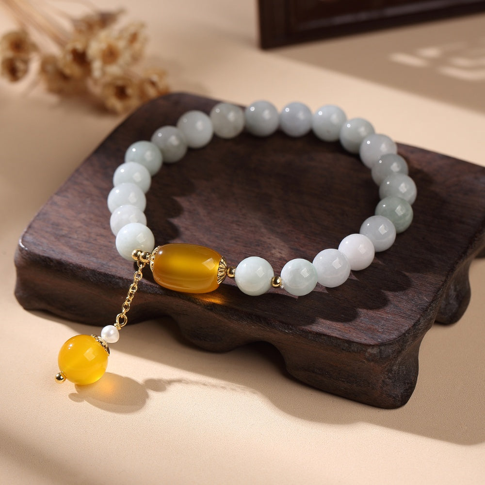 White Jade Longevity Bracelet - Buddha & Karma