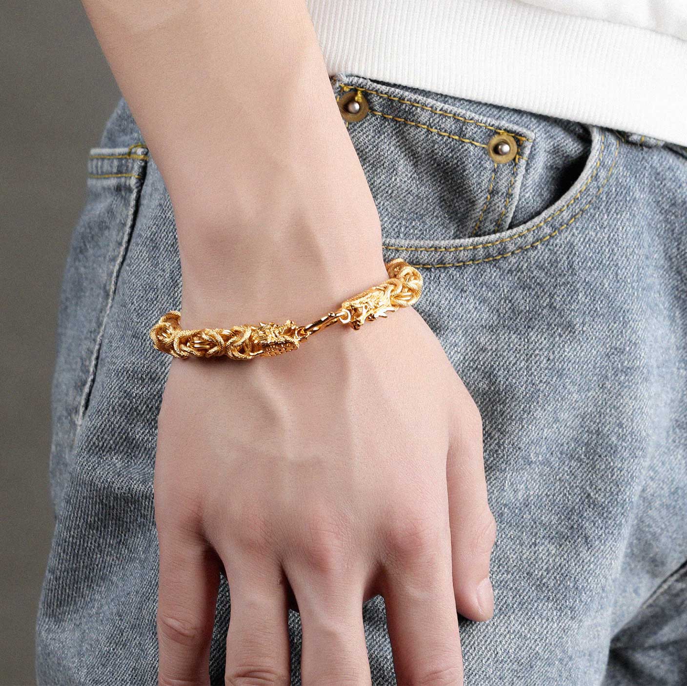 Double-Headed Golden Dragon Luck Bracelet - Buddha & Karma