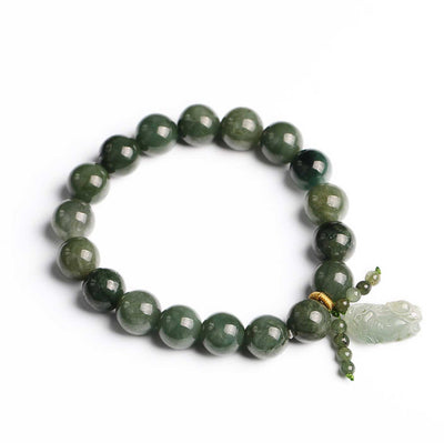 Green Jade Bracelet with Pixiu - Invite Wealth & Calming Energies - Buddha & Karma