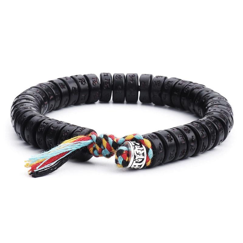 Coconut Shell Beads Bracelet with Engraved Mantra - Buddha & Karma