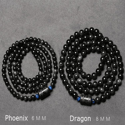 Dragon and Phoenix Obsidian Bracelet Wrap - Inspire Honesty and Eternal Love - Buddha & Karma