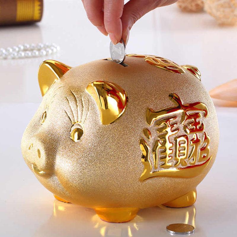 Gold Chinese Happiness Piggy Money Bank 6 inches - Just Asian Food