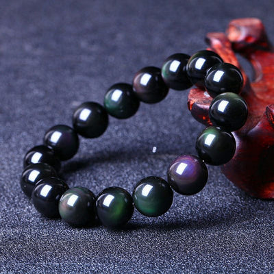 Natural Rainbow Obsidian Crystal Bracelet - Buddha & Karma