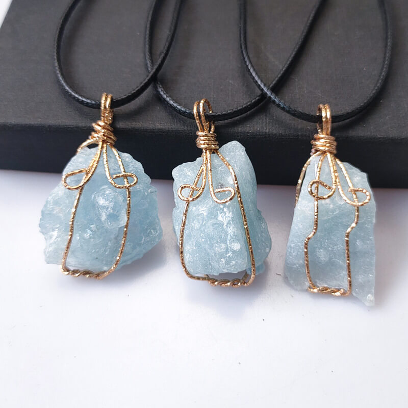 Raw Aquamarine Stone Pendant Necklace - Buddha & Karma
