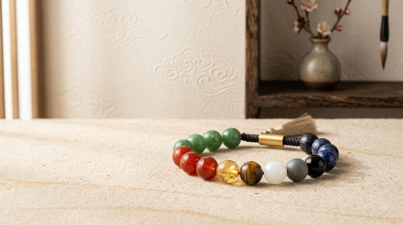 Five Elements Bracelet representing Wood Fire Earth Metal and Water