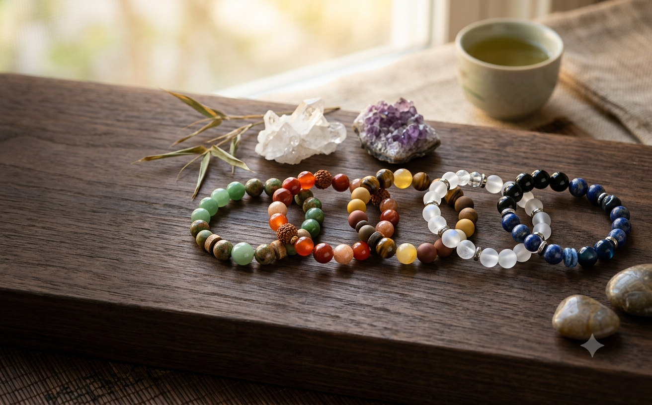 Five Elements Bracelet representing Wood, Fire, Earth, Metal, and Water symbolism