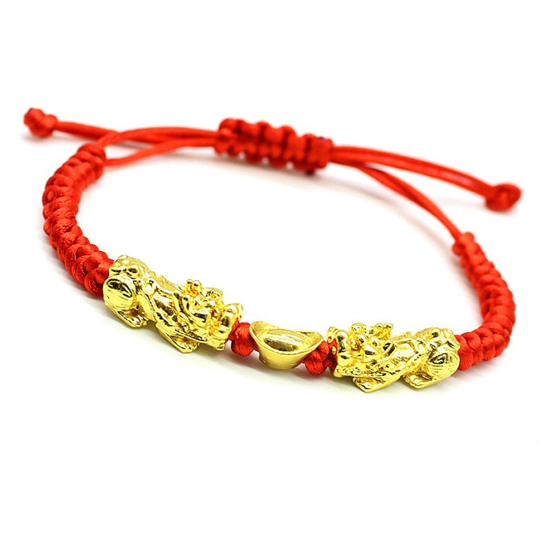 Double Pixiu Ingot & Lucky Red Rope Bracelet - Buddha & Karma