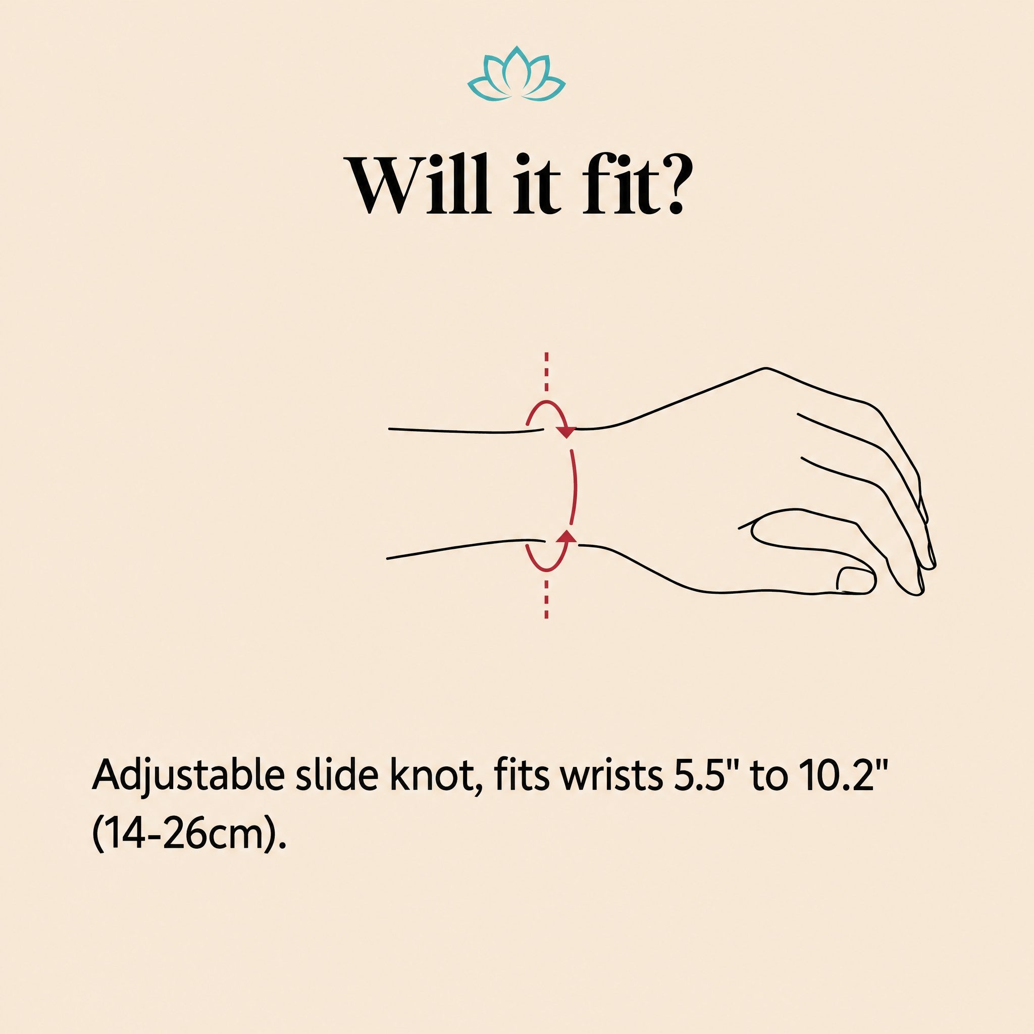 111 Angel Number Bracelet size guide: adjustable slide knot fits wrists 5.5 to 10.2 inches (14-26cm)