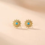 18K Gold-Plated Brass Sunrays Evil Eye Earrings with Turquoise Zircon