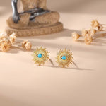18K Gold-Plated Brass Sunrays Evil Eye Earrings with Turquoise Zircon