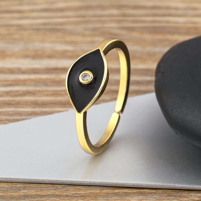 18K Gold-Plated Copper Evil Eye Ring – Black, Red