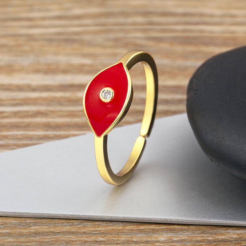 18K Gold-Plated Copper Evil Eye Ring – Black, Red