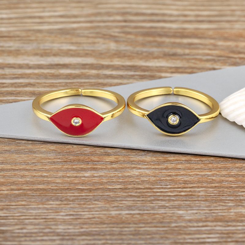 18K Gold-Plated Copper Evil Eye Ring – Black, Red