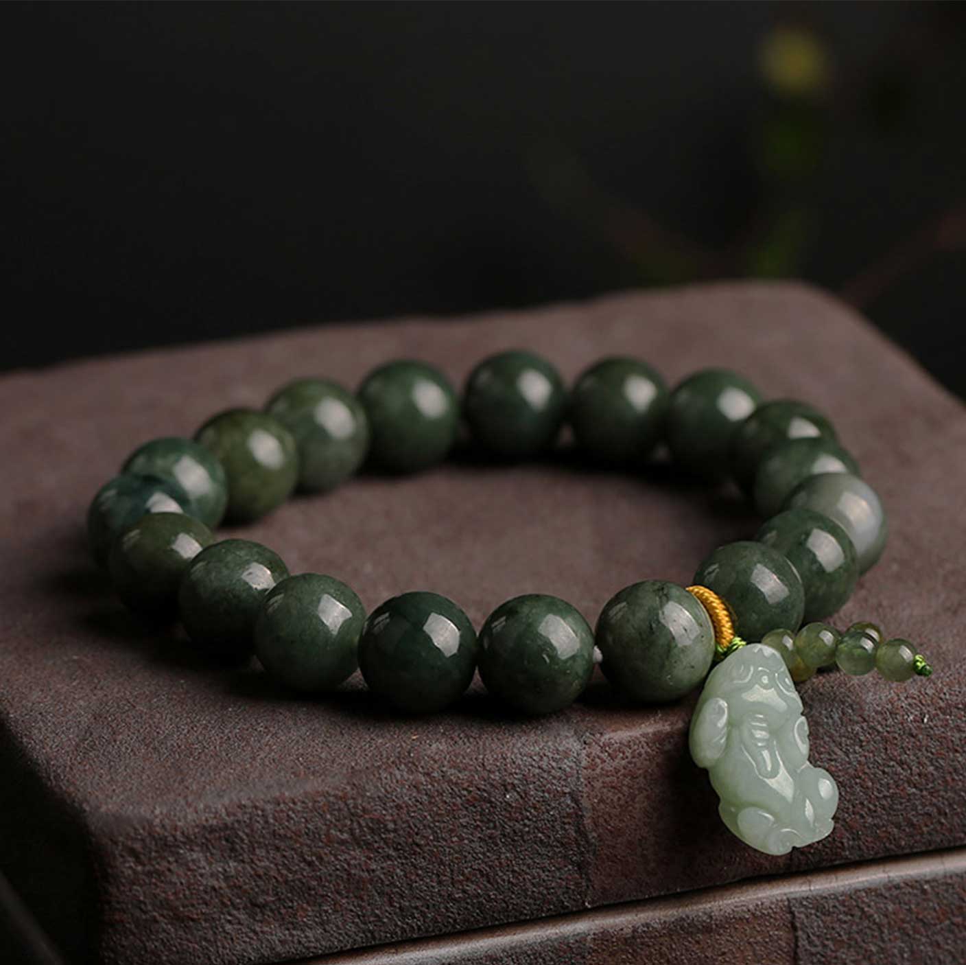 Buddha & Karma Green Jade Bracelet with Pixiu - Invite Wealth & Calming Energies - Buddha & Karma