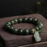 Buddha & Karma Green Jade Bracelet with Pixiu - Invite Wealth & Calming Energies - Buddha & Karma
