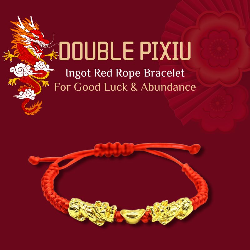 Double Pixiu Ingot & Lucky Red Rope Bracelet - Buddha & Karma