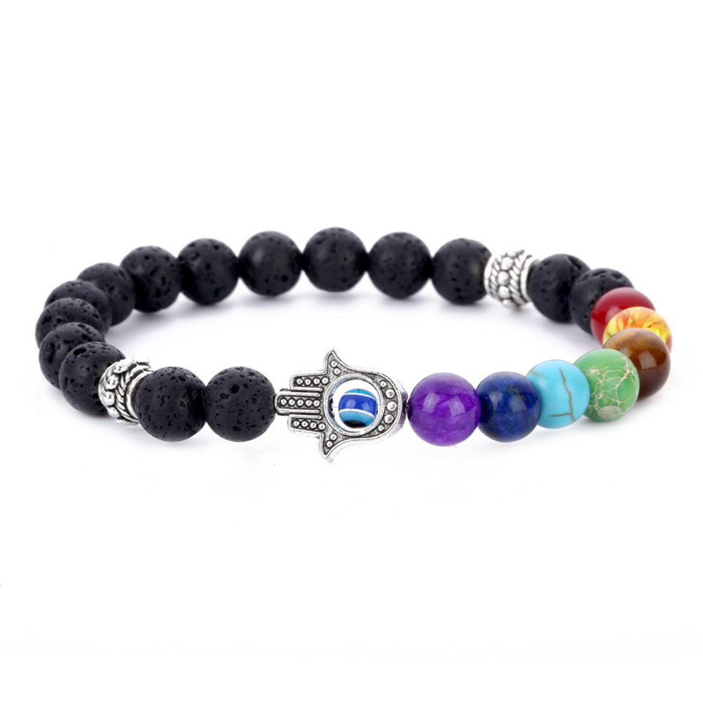 7 Chakra Hamsa Hand Lava Stone Bracelet - Buddha & Karma