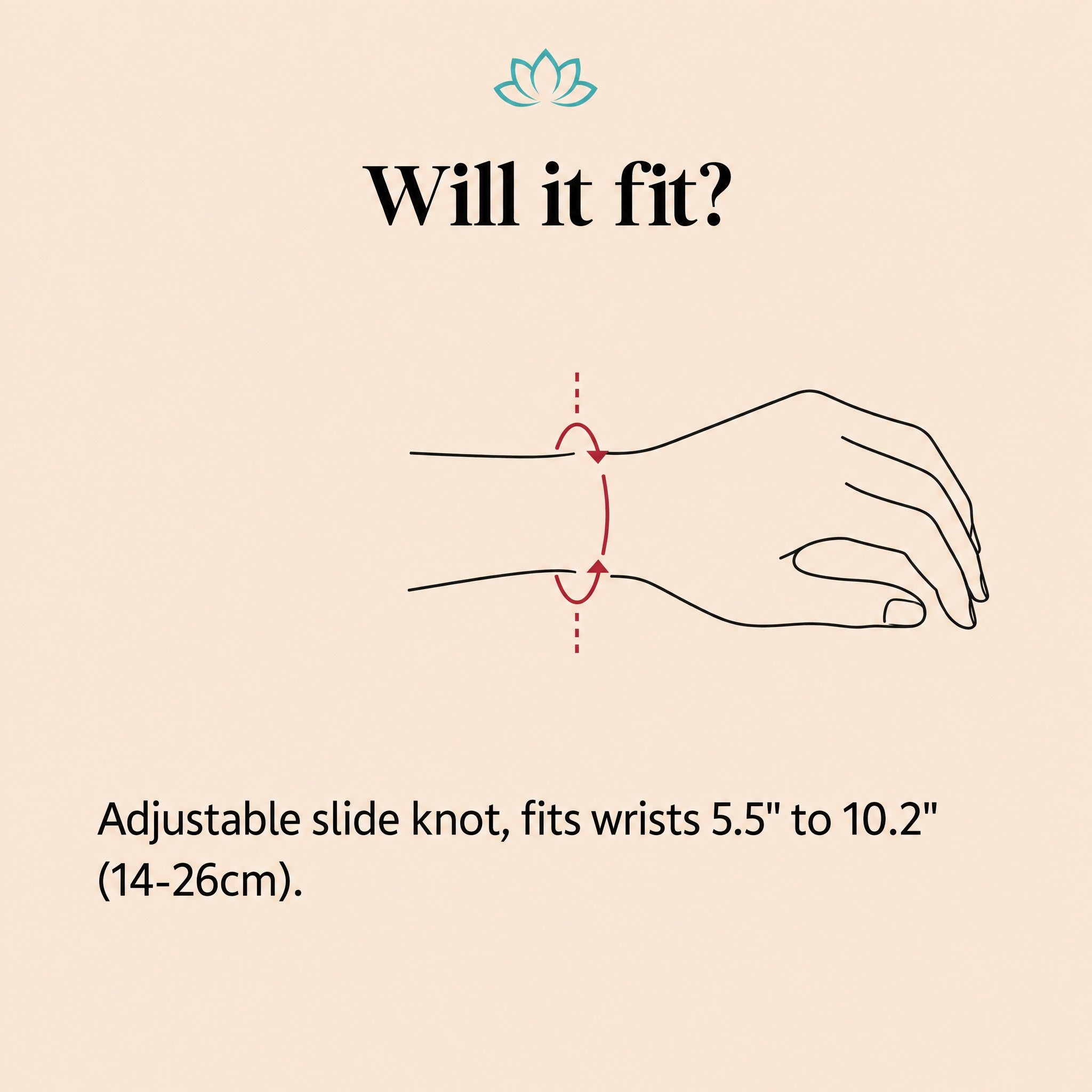 888 Angel Number Bracelet size guide: adjustable slide knot fits wrists 5.5 to 10.2 inches (14-26cm)