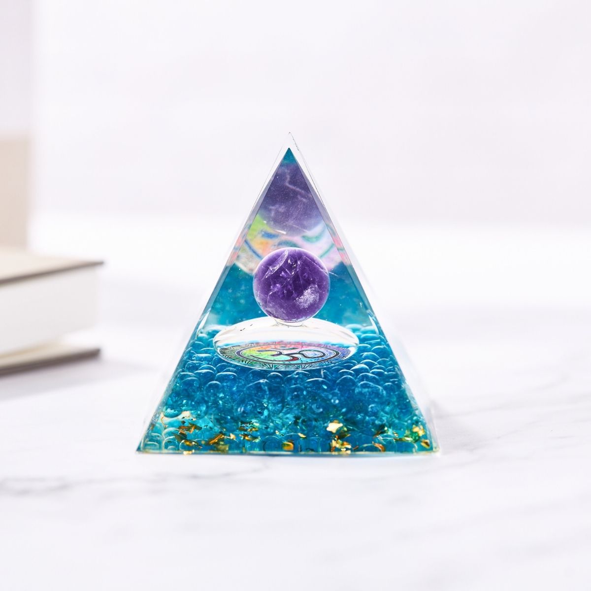 Amethyst Orgonite Pyramid - Orgone Energy Generator - Buddha & Karma