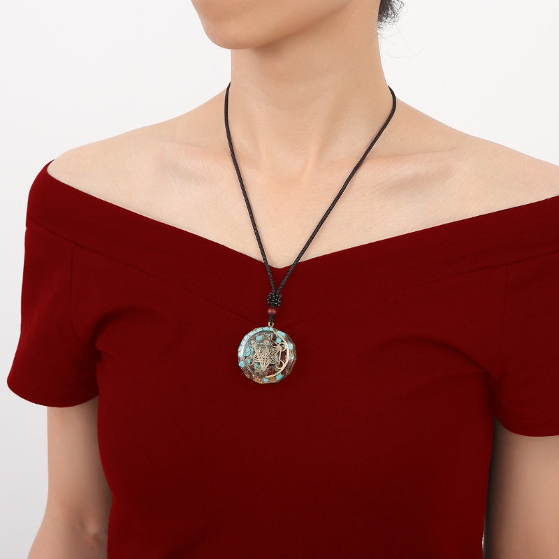 Exclusive: Archangel Metatron Orgonite Pendant - Turquoise Necklace - Buddha & Karma