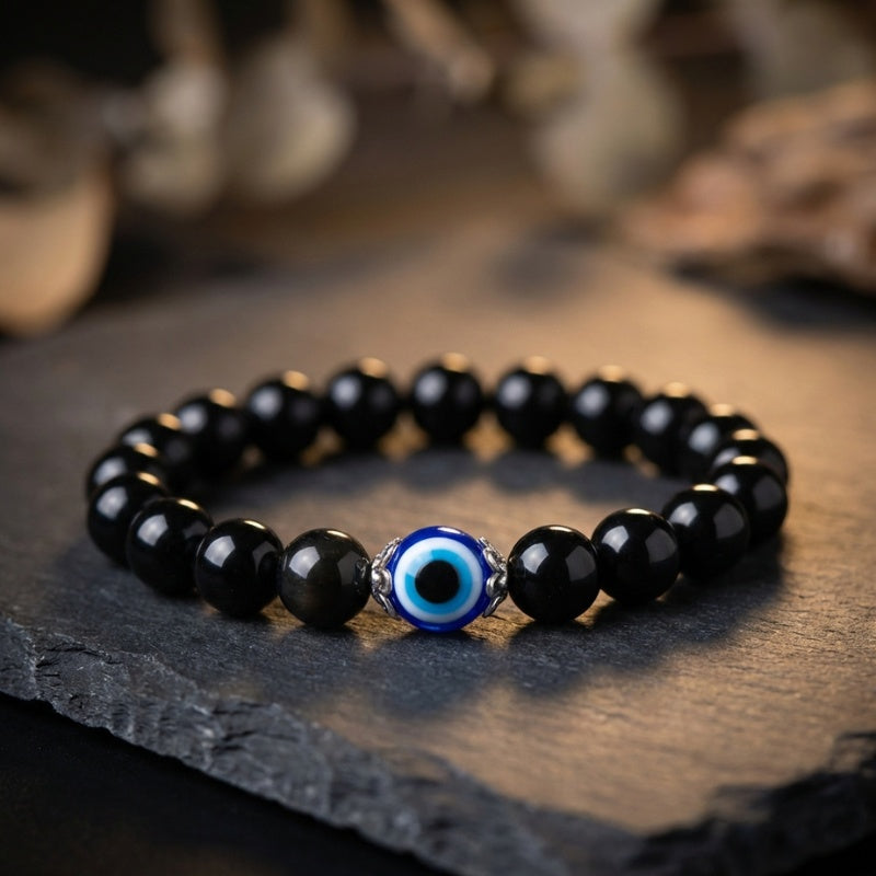 Black Obsidian Evil Eye Bracelet - Dual Protection