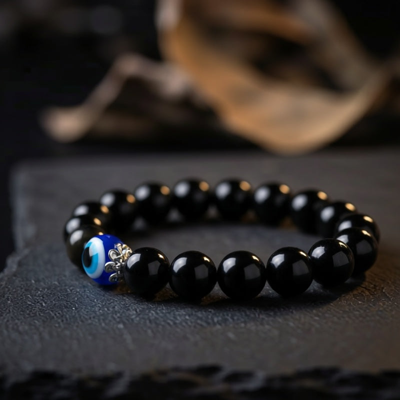 Black Obsidian Evil Eye Bracelet - Dual Protection