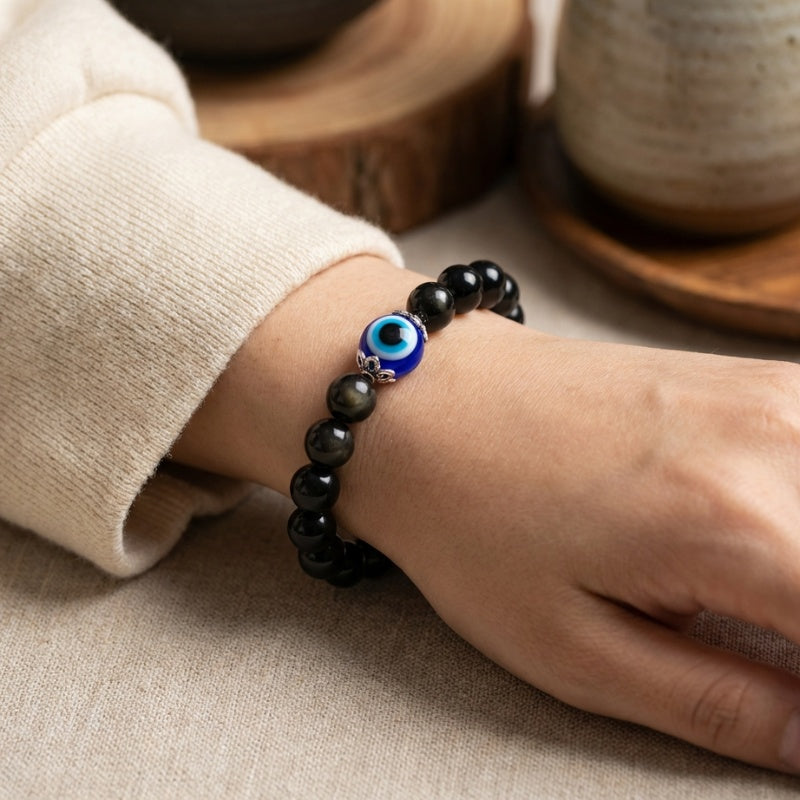 Black Obsidian Evil Eye Bracelet - Dual Protection