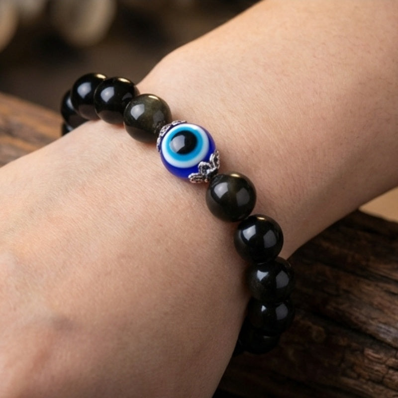 Black Obsidian Evil Eye Bracelet - Dual Protection