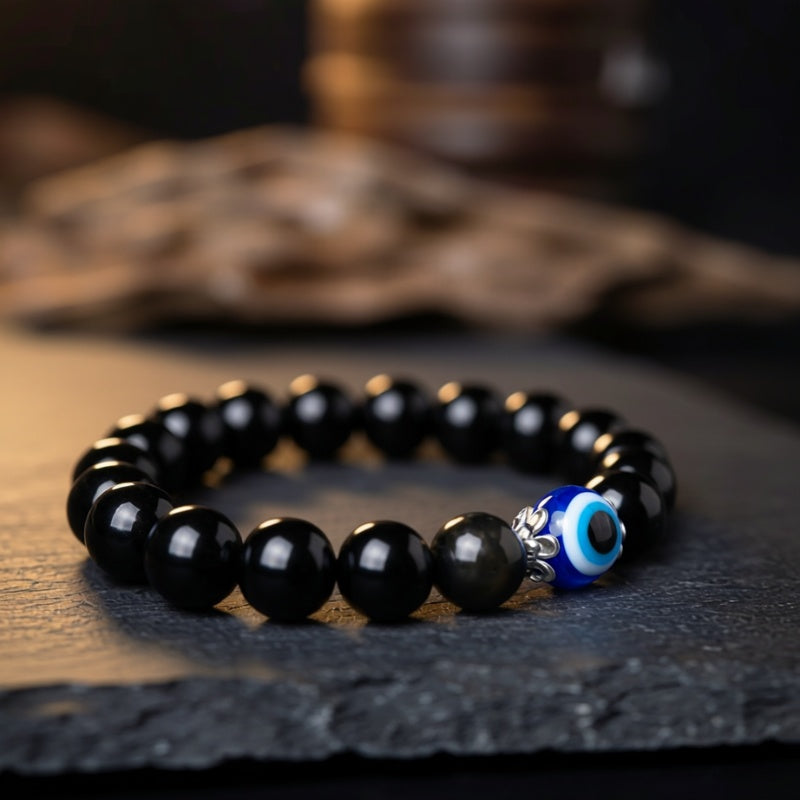 Black Obsidian Evil Eye Bracelet - Dual Protection