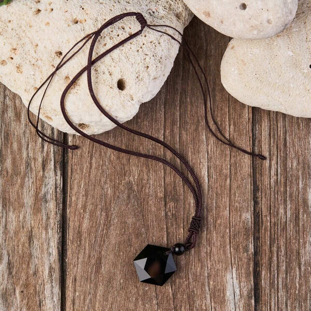 Black Obsidian Talisman - Necklace for Protection - Buddha & Karma