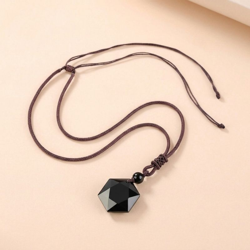 Black Obsidian Talisman - Necklace for Protection - Buddha & Karma