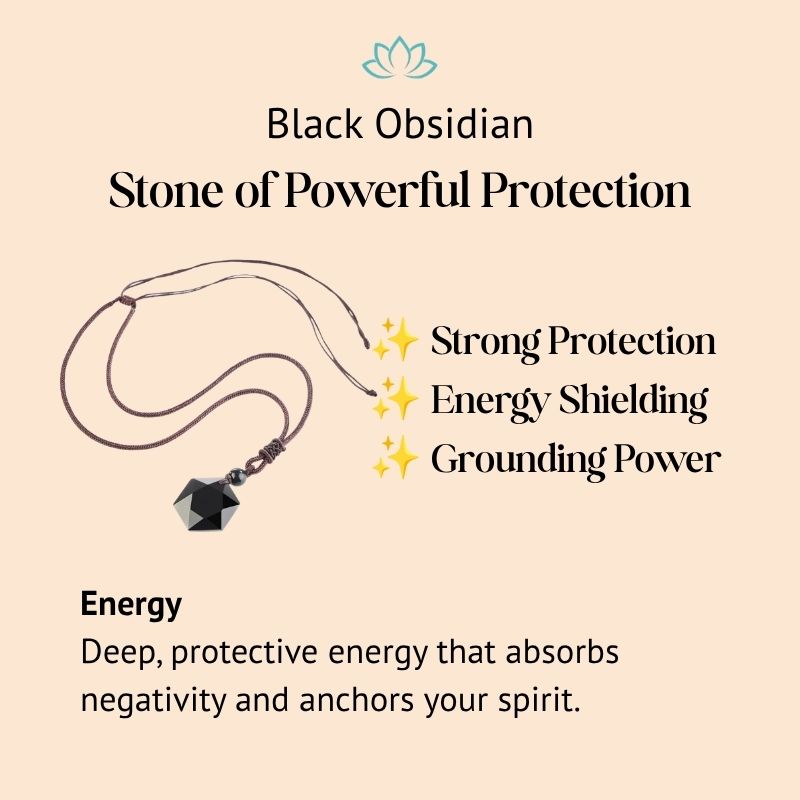 Black Obsidian Talisman - Necklace for Protection - Buddha & Karma