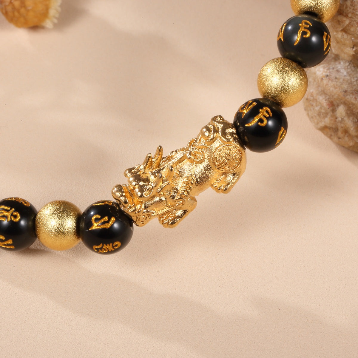 Black and Gold Feng Shui Beads Pixiu Charm - Buddha & Karma