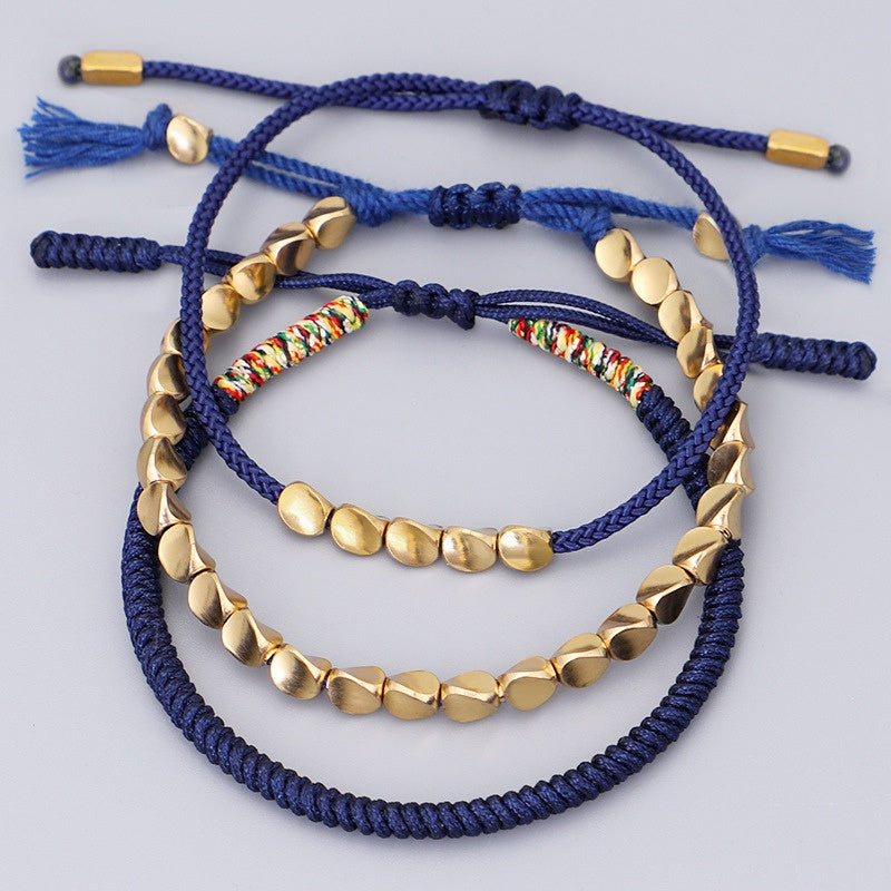 Blue Copper Beads Bracelet Set - Healing, Good Luck, & Harmony - Buddha & Karma