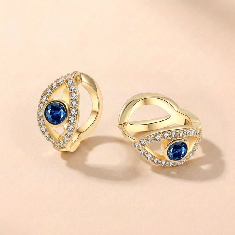 Blue Zircon Evil Eye Copper Earrings