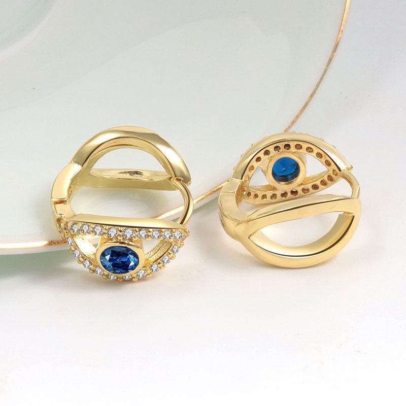 Blue Zircon Evil Eye Copper Earrings