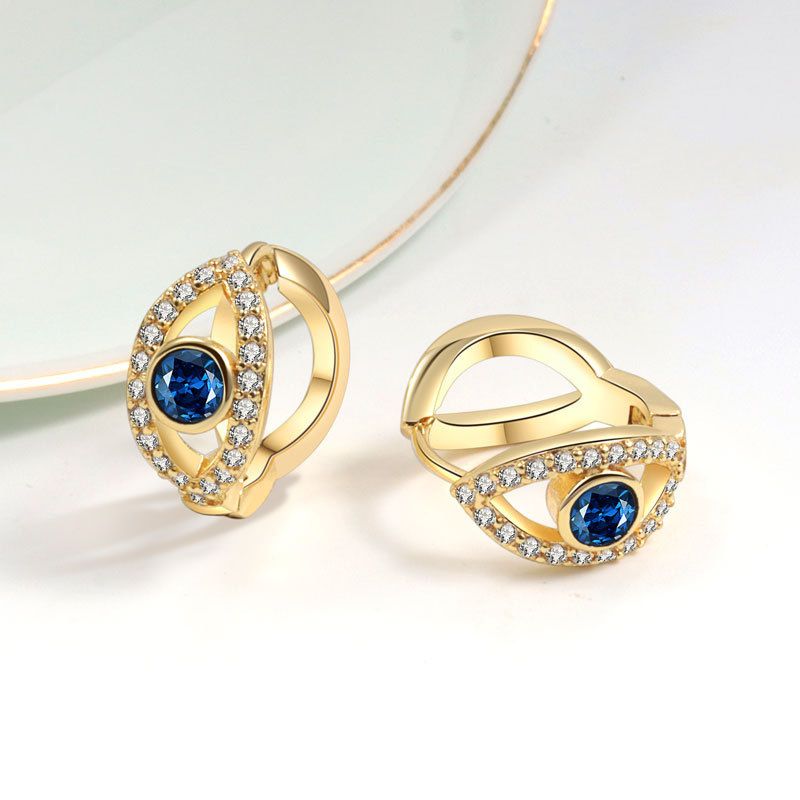 Blue Zircon Evil Eye Copper Earrings