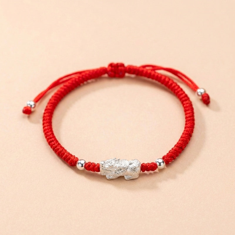 Buddha & Karma Red String Silver Pixiu Bracelet - Attract Windfall Luck