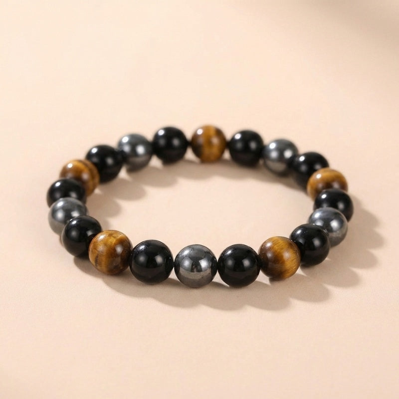 Buddha & Karma Triple Protection Bracelet - Tiger’s Eye, Obsidian, Hematite