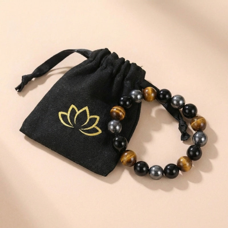 Buddha & Karma Triple Protection Bracelet - Tiger’s Eye, Obsidian, Hematite