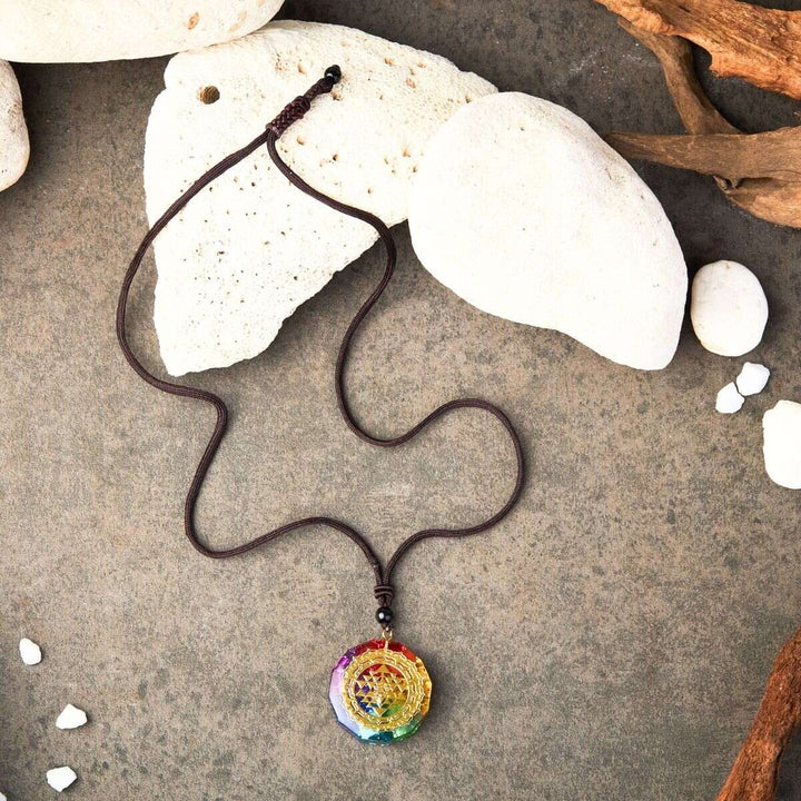 Chakra Orgonite Necklace - Balances Orgone Energy & EMF Protection - Buddha & Karma