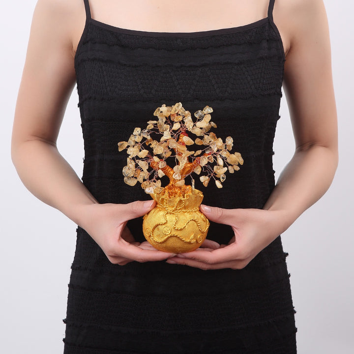 Citrine Money Tree for Prosperity -  Feng Shui Gemstone Ornament - Buddha & Karma