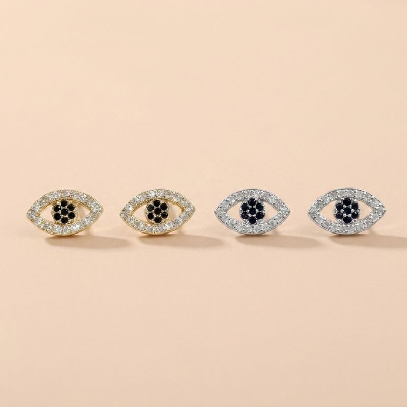 Classic Gold-Plated Copper Zircon-Studded Evil Eye Earrings